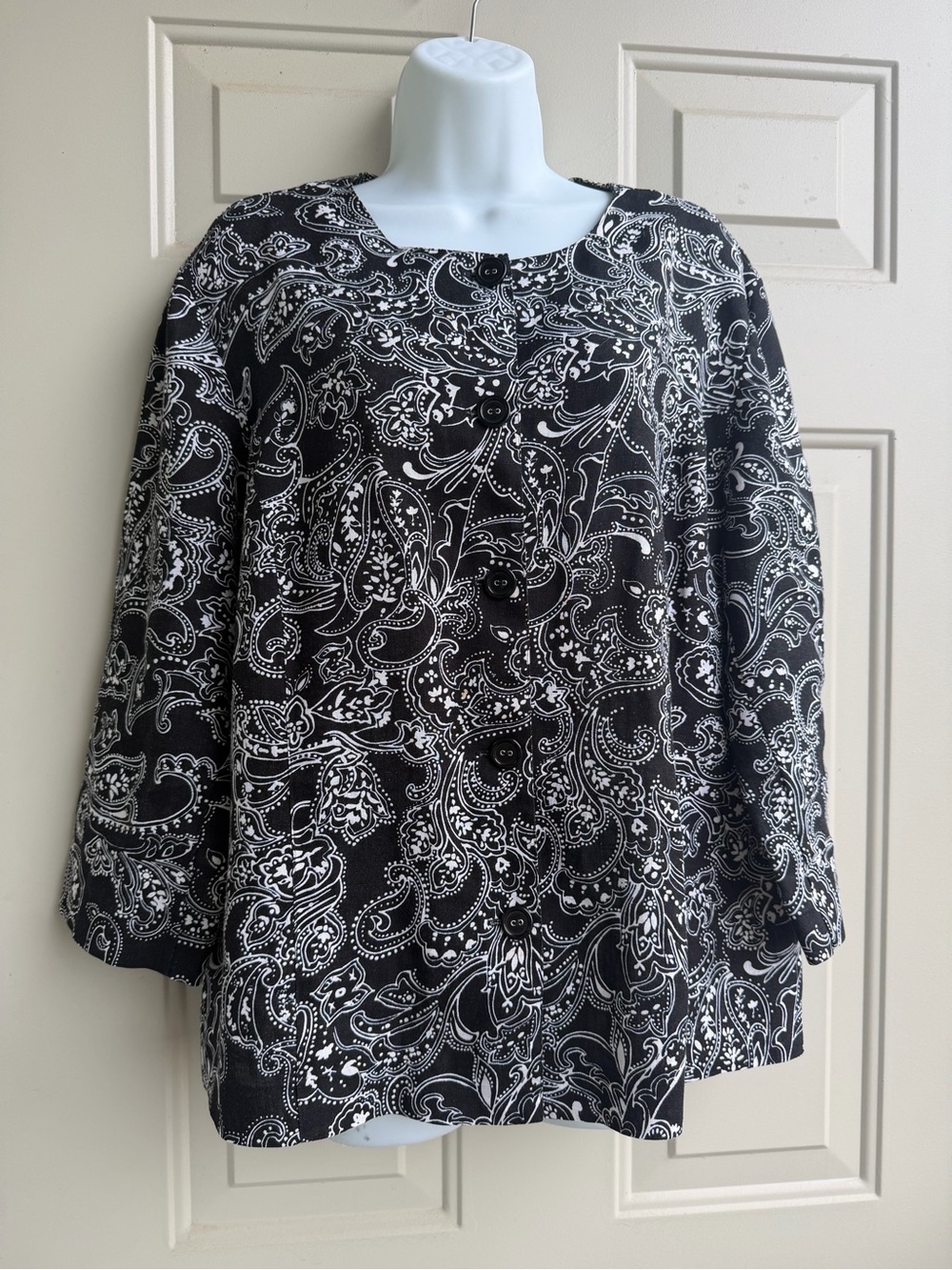 JM Collection 100% Linen Paisley Jacket Blazer Sz 18 Coastal Grandma Mature Chic